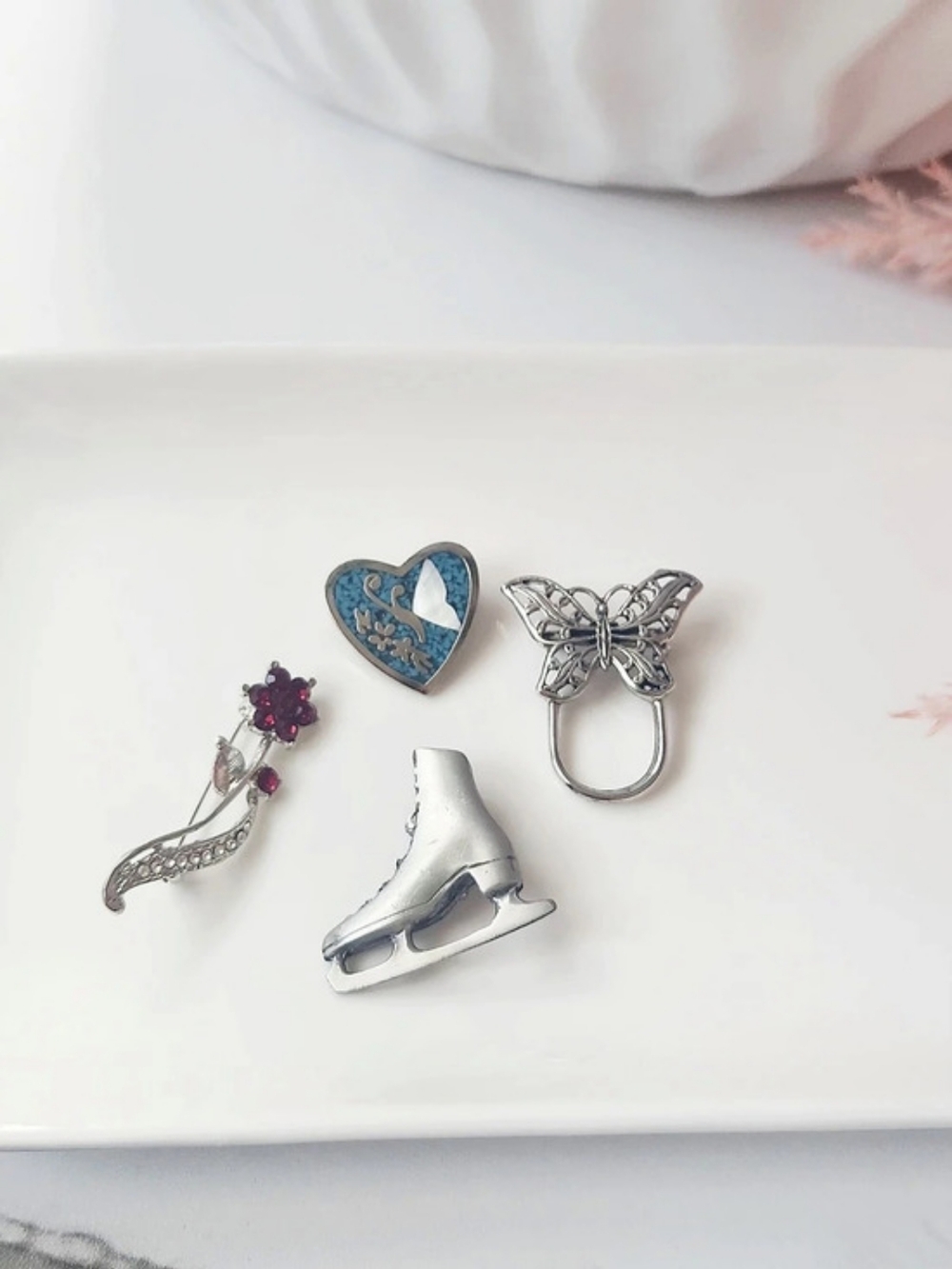 Silver & Blue Brooch and Pin Set